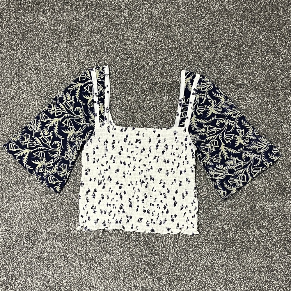 Free People Marigold Navy and White Floral Blouse Size S - Picture 3 of 7